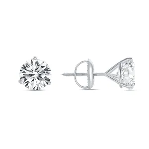 4 Ct Round 14K <b>White</b> Gold Lab Created Grown Diamond Vintage Women's Earrings Studs Martini <b>Screw</b> - Product Image 3