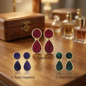 Boucles d'oreilles pendantes en laiton plaqué or 18 carats, style punk, avec pierres précieuses naturelles (rubis, saphirs, émeraudes) teintes, pour femme, idéales pour les soirées - Vente en gros de bijoux - Product Image 6
