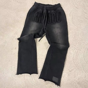 Acid Wash Distressed <b>Tracksuit</b> Men <b>Vintage</b> Washed Hoodie and Sweatpants Set Ripped Raw Hem Oversized Streetwear Custom Logo - Product Image 5