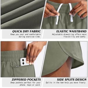 Pantalones cortos deportivos de algodón de cintura alta personalizados para mujer, transpirables, cómodos, cintura elástica, bolsillo, lavado en caliente para entrenamiento de correr - Product Image 4