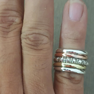 Three Tone <b>Spinner</b> Band <b>Ring</b> 925 Sterling <b>Silver</b> Handmade Anxiety Relief Jewelry - Product Image 2