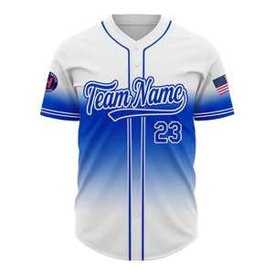 Camiseta de Béisbol Personalizada con Degradado Azul para Hombre, Manga Corta, Cierre de Botones, Nombre del Equipo Impreso, Poliéster que Absorbe la Humedad, Moda 2026 - Product Image 1