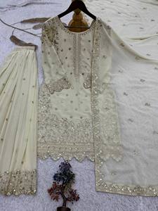 Ensemble Salwar Kameez en filet brodé, tenue traditionnelle indienne et pakistanaise pour femmes, robe de fête de mariage - Product Image 4