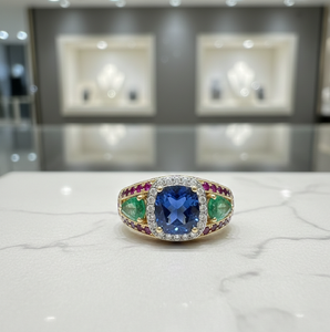 Anillo de Plata de Ley 925 con 6 Piedras, Chapado en Oro de 18K, con Gemas Mixtas, Hecho a Mano, Regalo de Joyería - Product Image 1