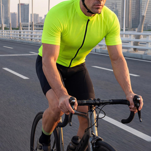 เสื้อจักรยานผู้ชายแขนสั้นสีเขียวนีออนแบบซิปเต็มตัว น้ำหนักเบา ระบายอากาศได้ดี เสื้อปั่นจักรยานสำหรับถนน - Product Image 5
