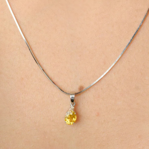 14K Gold Rhodium Plated Yellow Sapphire Pendant with Diamond and Pearl Accents - Product Image 1