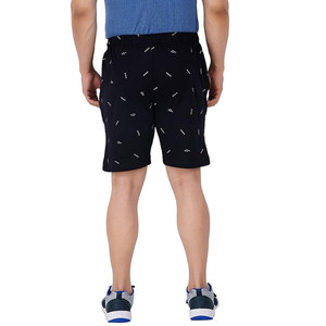Shorts Bermuda noirs imprimés pour hommes avec cordon de serrage à la taille, style décontracté, en tissu tricoté respirant, taille mi-haute - Product Image 2