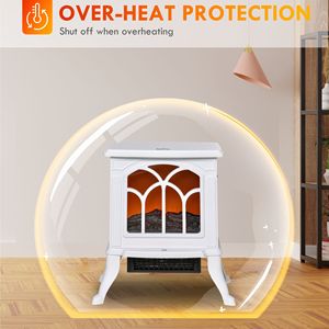 Caminetto Elettrico da 750W/1500W, Stufa Indipendente con Effetto Fiamma e Tronchi Realistici, Installazione a Incasso con Cornice Bianca - Product Image 6