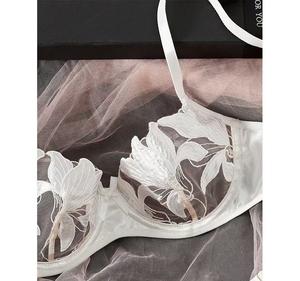 Lingerie Set White Floral Embroidered Lace <b>Bra</b> and Thong Set Wire Free Unlined Sexy Lingerie for Women - Product Image 3