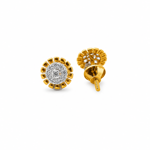 Boucles d'oreilles clous tournesol en or jaune 18 carats et diamants pour femme, finition polie, design de créateur, pour usage quotidien, soirée, mariage, cadeau, bijoux - Product Image 3