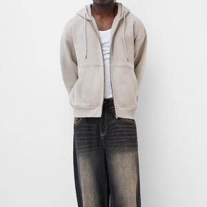 Sweat-shirt à capuche zippé surdimensionné pour homme, couleur unie, coton French Terry, coupe décontractée, vêtement d'automne - Product Image 3