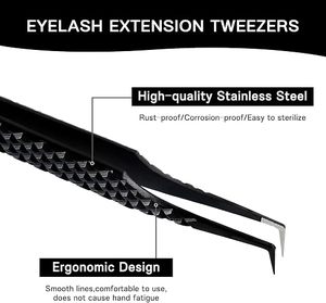 Pinces à cils pour extensions de cils, pointe en fibre, prise diamantée, pinces à 90 degrés pour extensions de cils, précision professionnelle, noires - Product Image 4