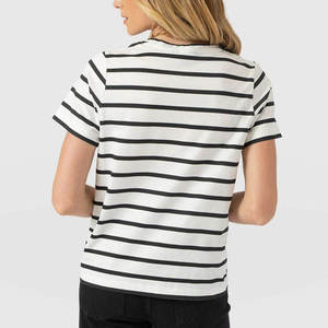 2026 Best Quality Women's <b>Striped</b> Crew Neck Short Sleeve <b>T</b>-<b>Shirt</b> 100% Cotton Knitted Casual Regular Fit <b>White</b> <b>Black</b> Stripes - Product Image 1