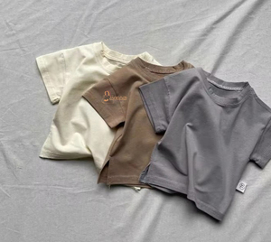 T-shirt d'été pour enfants, col rond, tricoté, manches courtes, 100% coton, anti-rétrécissement, décontracté, nouvelle mode, tendance, fin - Product Image 1