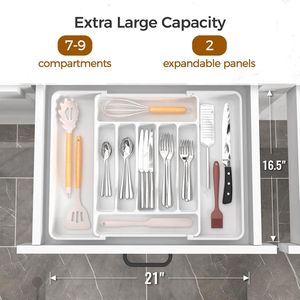 Organizzatore per posate da cucina espandibile extra large, senza BPA, per alimenti, in argento, per utensili da cucina - Product Image 3