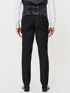Pantalon de costume noir pour homme en laine peignée, coupe droite, braguette boutonnée, devant plat, style britannique, anti-rétrécissement, en stock - Product Image 3