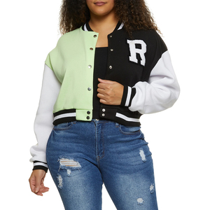 Chaqueta Varsity con Bloques de Color y Logotipo R, Cuello Camisero, Corte Regular, Estilo Preppy Unisex, Ropa de Otoño - Product Image 1