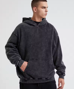 Unisex <b>Washed</b> Cotton Hoodie Oversized Casual Long Sleeve Solid Color Pullover Sweatshirt with Drawstring and Side Pockets - Product Image 5