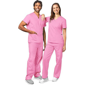 MANGOES FASHIONS Ensemble de tenue médicale unisexe rose, col en V, manches courtes, pantalon, vêtements d'hôpital, Spandex, écologique, détection des aiguilles - Product Image 1
