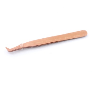 Pince à épiler d'extension de cils personnalisée en gros couleur or rose facile à ramasser cils 3D 4D 5D avec pochette en cuir d'emballage - Product Image 1