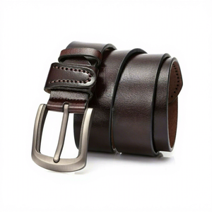 Ceinture en cuir véritable pour homme, style formel, marron, en cuir de vache, boucle à ardillon argentée, rectangulaire, durable, style solide - Product Image 2