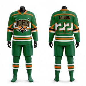 ชุดยูนิฟอร์มฮอกกี้น้ำแข็งผ้าโพลีเอสเตอร์ตาข่ายพรีเมียม 260 GSM สีน้ำเงินกรมท่า ขาว ทอง ลายเส้นเฉียง พร้อมโลโก้แบบซับลิเมชั่นสั่งทำพิเศษ - Product Image 3