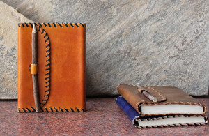 Wholesale Vintage Handmade <b>Orange</b> Notebook Recycled Cotton <b>Paper</b> With Pencil Lock Goat TC Leather Hand Stitches Design - Product Image 6