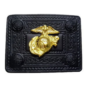 Hebilla de cinturón tradicional escocesa con insignia estadounidense, diseño de nudo celta, color negro azabache, accesorios irlandeses - Product Image 1
