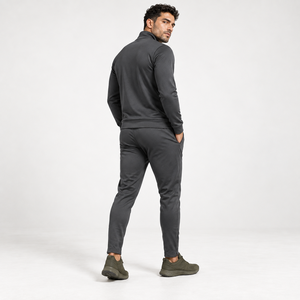 Men's Dark Gray Tracksuit Full <b>Zip</b> Jacket And Pants Set Breathable Casual Wear Solid Color Stand Collar Regular Fit Autumn Style - Product Image 3
