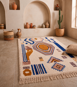 Alfombra de Lana Azilal Marroquí Hecha a Mano, con Nudos, Diseño Tribal Geométrico, para Interiores de Lujo - Product Image 2