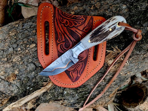 Nueva llegada: Cuchillo de caza y camping hecho a mano de grado industrial, con hoja de punta caída y espiga completa, de cobre Cu Mai y Damasco. - Product Image 4