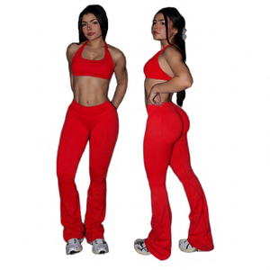 <b>Blue</b> 2 Piece Workout Set High Waist Pants Halter Sports <b>Bra</b> Yoga Activewear - Product Image 5