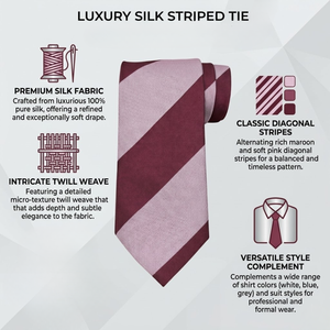 <b>Tie</b> Benon Onion Pink Wine Broad Stripe Silk <b>Tie</b> | Pocket Square <b>Set</b> Elegant Stylish | Formal Wedding Business Accessory Premiums - Product Image 5