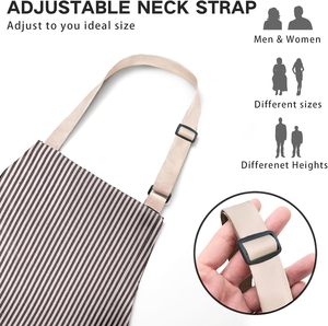 ผ้ากันเปื้อนสำหรับผู้ใหญ่แบบยูนิเซ็กซ์พร้อมกระเป๋าด้านหน้าและสายรัดปรับได้ในดีไซน์ลายทางสีดำสีขาวสีเบจ - Product Image 3