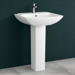 Lavabo de Pedestal Independiente Planet, Cromado, Rectangular, con un Solo Orificio, Acabado Brillante, Diseño Minimalista, con Desagüe, para Baño - Product Image 3