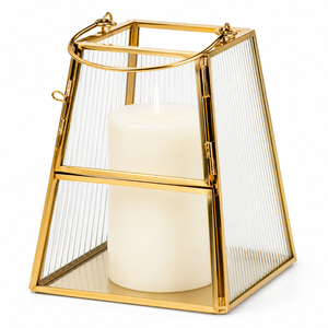 Modern Minimalist Polished Nickel Metal and Glass <b>Hurricane</b> <b>Lantern</b> Handcrafted Square Geometric Pillar Candle Holder For Home - Product Image 4