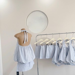 Combinaison courte pour femme de style coréen, à rayures, col halter, détail tie-dye, sans manches, décontractée, en polyester/coton, pour l'été - Product Image 2