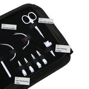 Kit complet d'outils pour extensions de cheveux blancs : Pince à bandes adhésives, Pince à kératine, Crochet à cheveux, Aiguilles courbées, Pinces de coiffure - Product Image 4