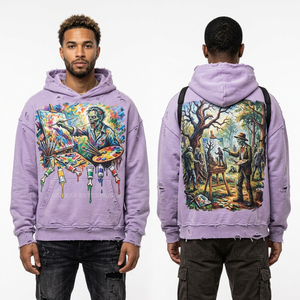 Sweat à capuche Souk Zombie personnalisé jaune moutarde délavé à l'acide pour homme, motif scène du marché de Marrakech, streetwear, coupe ample et vieillie - Product Image 2