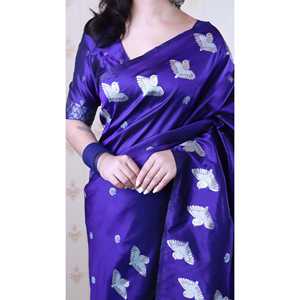 ผ้าไหมทอเนื้อนุ่มสีม่วงอ่อนลาย Zari สองชั้น พร้อมเสื้อคลุมสำหรับผู้หญิงลายขอบรูปนก - Product Image 5