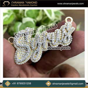 Bling Two-Layer Custom Cursive <b>Initial</b> Script Charm Lab Grown Diamonds 925 Sterling <b>Silver</b> Gold Plated Hip Hop Gift Jewelry - Product Image 3