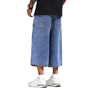 Pantalones cortos de mezclilla para hombre, estilo vintage, holgados, 100% algodón, con doble cintura, efecto desgastado y con cuentas, para verano, estilo streetwear, hasta la rodilla. - Product Image 6