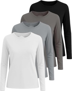 Camiseta de Manga Larga para Mujer, Cuello Redondo, Tejido de Punto, Corte Regular, Informal, para Todas las Temporadas, 100% Poliéster, Secado Rápido - Product Image 2