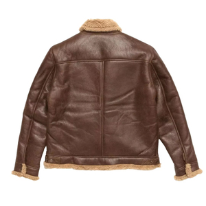Raf Aviator Brown <b>Bomber</b> Real <b>Shearling</b> Sheepskin Leather Flight <b>Jacket</b> Men - Product Image 2