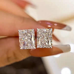 925 Moissanite Classic Radiant Cut 4.0 Carat 4 Prong <b>Set</b> Trendy Women's <b>Stud</b> <b>Earrings</b> Sterling <b>Silver</b> White Yellow Gold Plated - Product Image 1