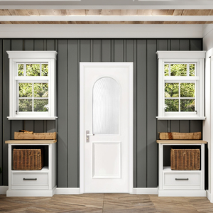 Puerta Elegante de Vidrio y MDF Blanco Dewoo con Patrones Sencillos, Estilo Rústico, Insonorizada, Aislante Térmico y Reductora de Ruido - Product Image 2