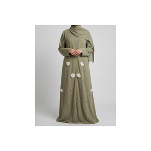 Olive Green Floor Length <b>Abaya</b> With Floral Embroidery High Neck Long Sleeve Modest Women's Dress Middle East Style Daily Wear - Product Image 1