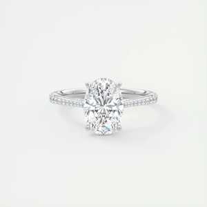 Anillo de compromiso solitario con diamante cultivado en laboratorio de corte ovalado de 2.30 quilates, engaste tipo catedral con pavé, en oro blanco de 14 quilates. - Product Image 3