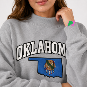 เสื้อสเวตเชิ้ตคอเต่าแบบมีลายปักตัวอักษรและแผนที่ OKLAHOMA เสื้อสเวตเชิ้ตคอเต่าแบบสั่งทำพิเศษ เสื้อสเวตเชิ้ตคอเต่าทรงโอเวอร์ไซส์ - Product Image 6