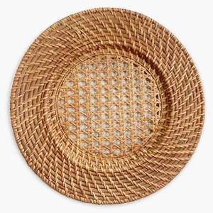 Handmade Rattan Plate Vietnam Rustic <b>Round</b> Charger Serving Tray Natural Woven Dining <b>Table</b> Decor Kitchenware Craft 33Cm Size - Product Image 1